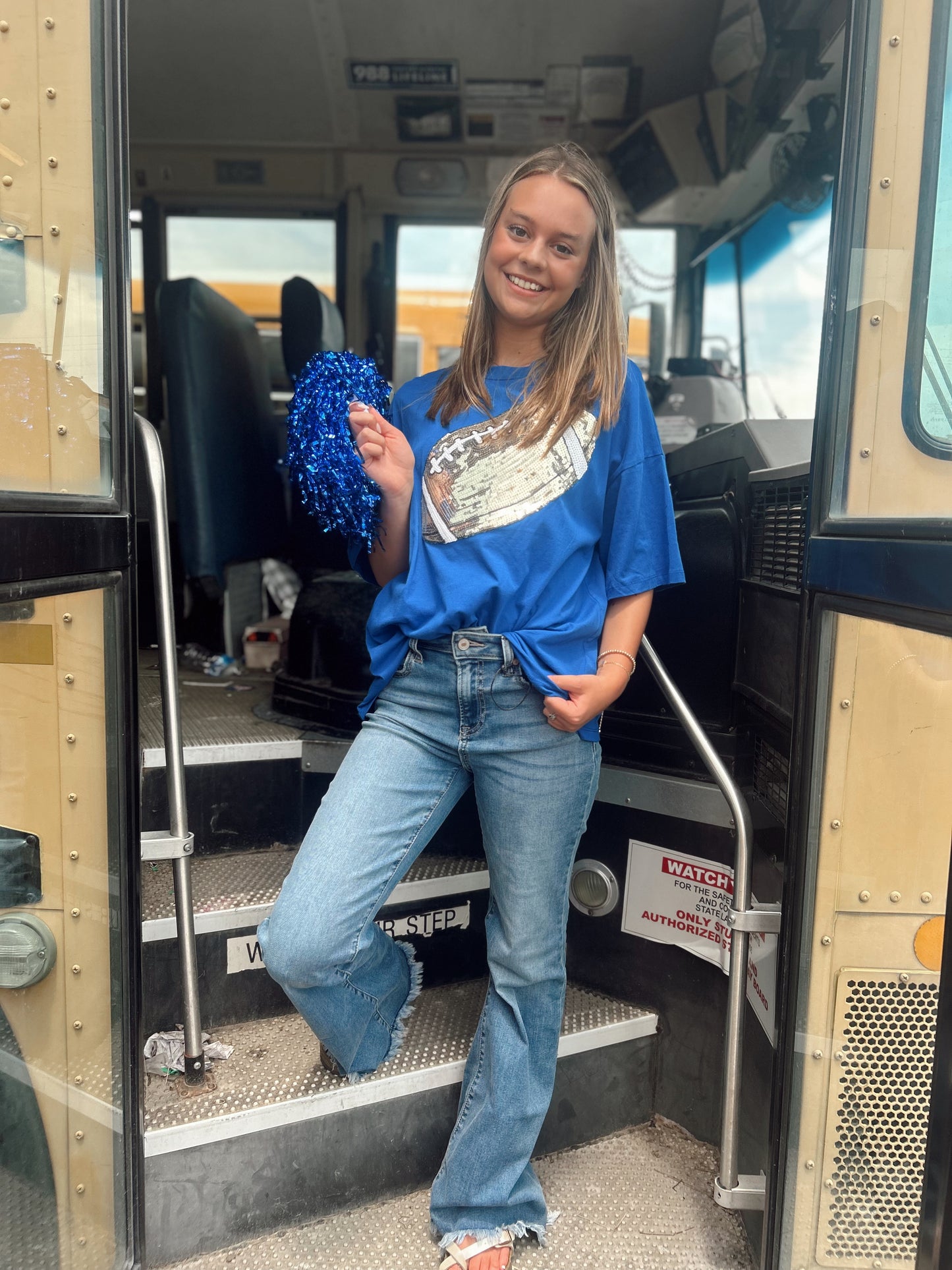 Go Big Blue Sequins Football Top
