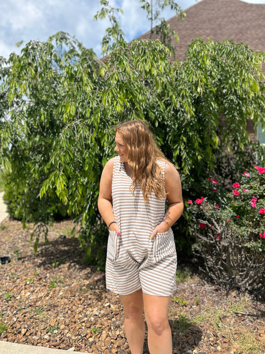 Thrill of The Day Romper - Taupe