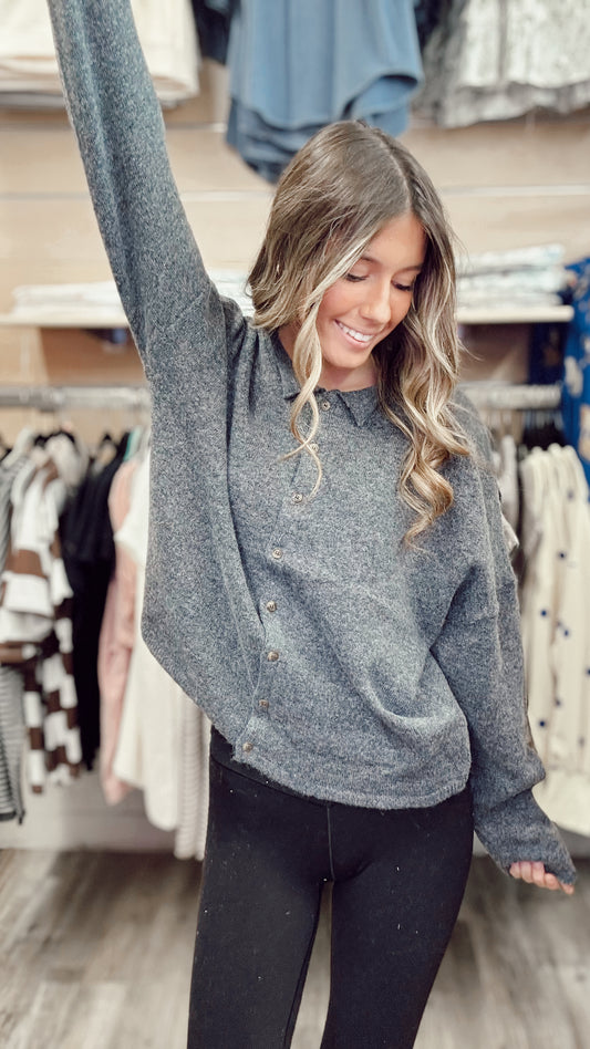 2 Blessed 2 Be Stressed Sweater Cardigan - Charcoal