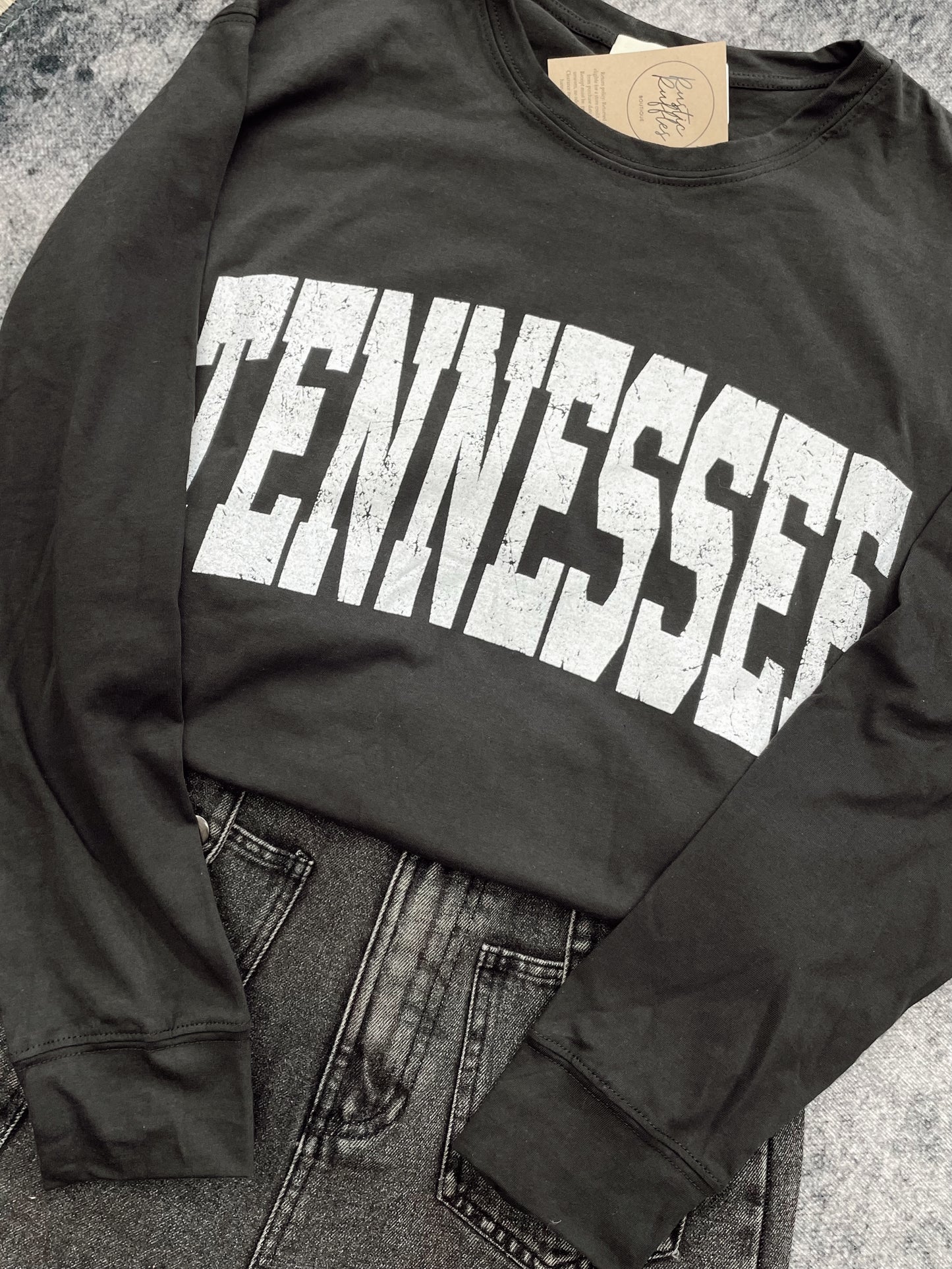 Tennessee Graphic Long Sleeve Boyfriend Tee - Black