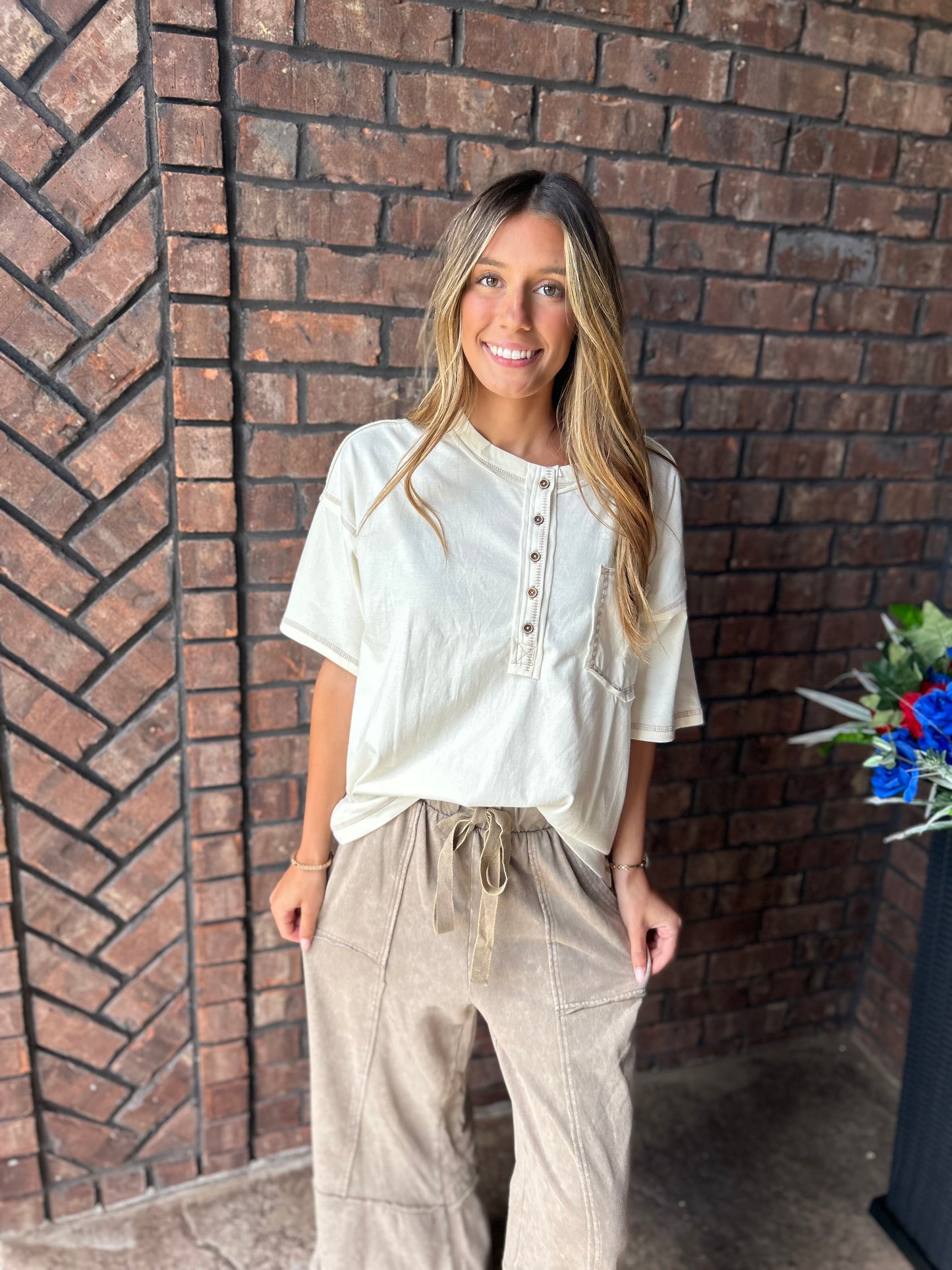 Just Be You Mineral Wash Top - Ivory