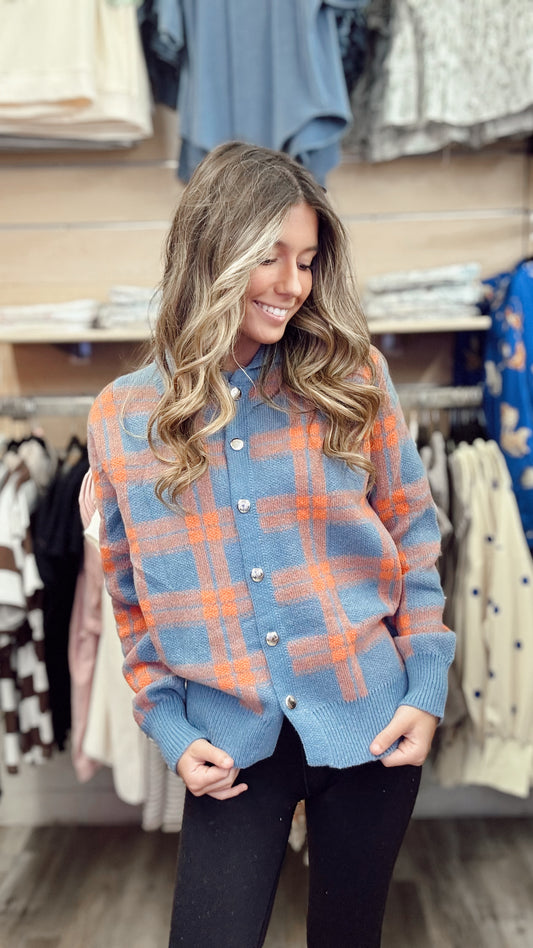 Country Cutie Plaid Button Down Sweater