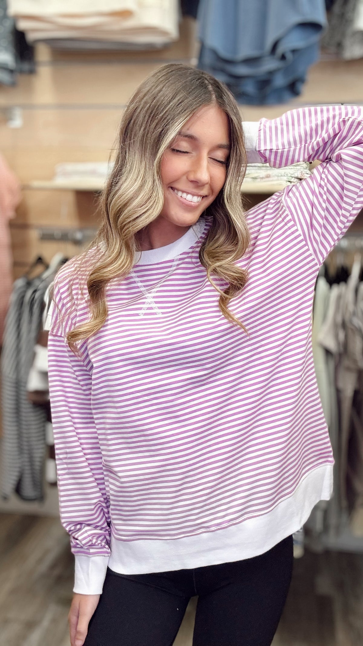 Glad to See You Striped Pullover - Bright Pink
