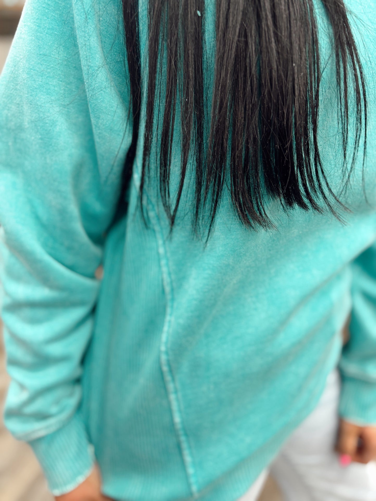 Warm Me Up Acid Wash Crewneck - Turquoise
