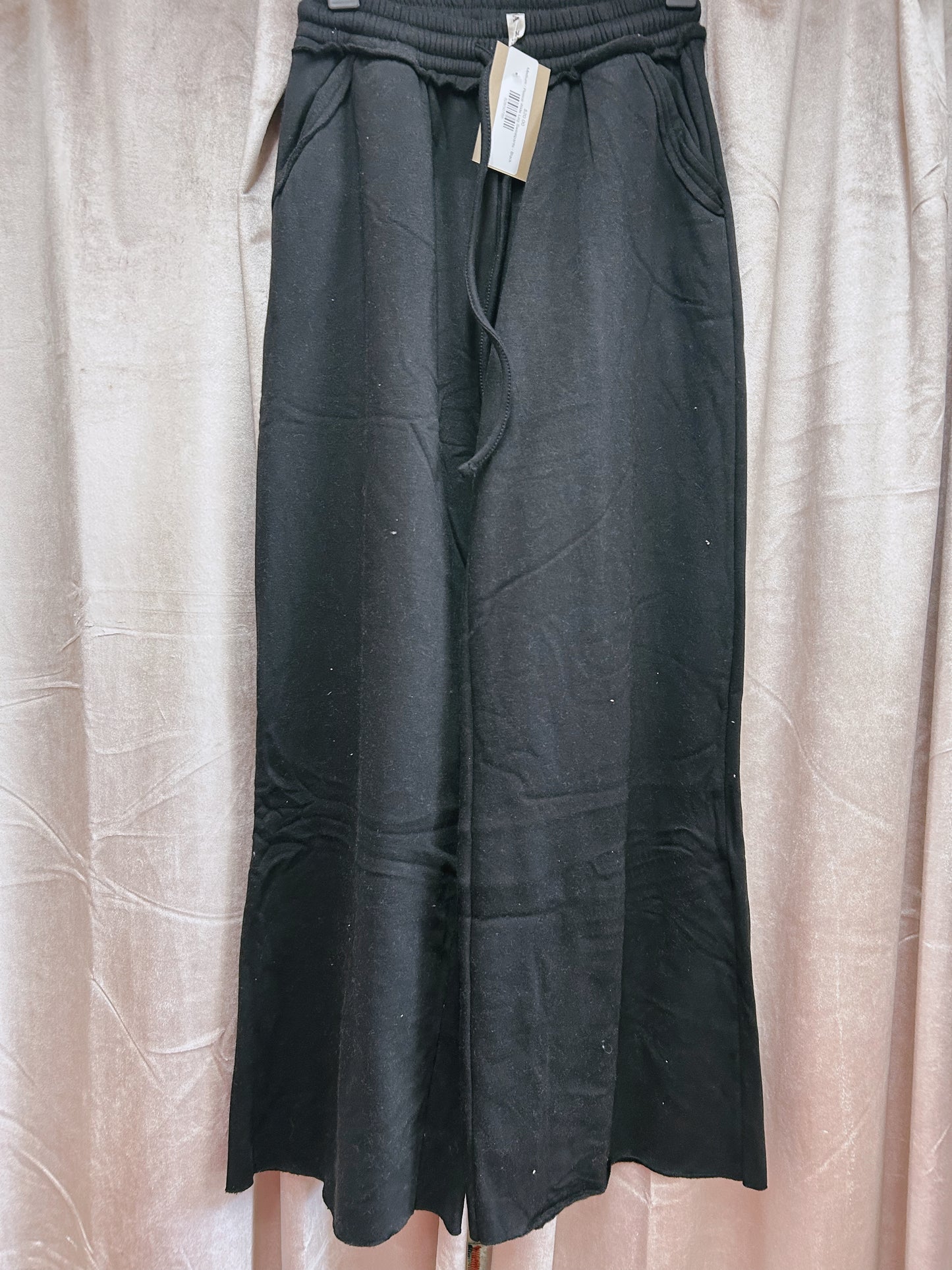 Fleece Wide Leg Sweatpants - Black