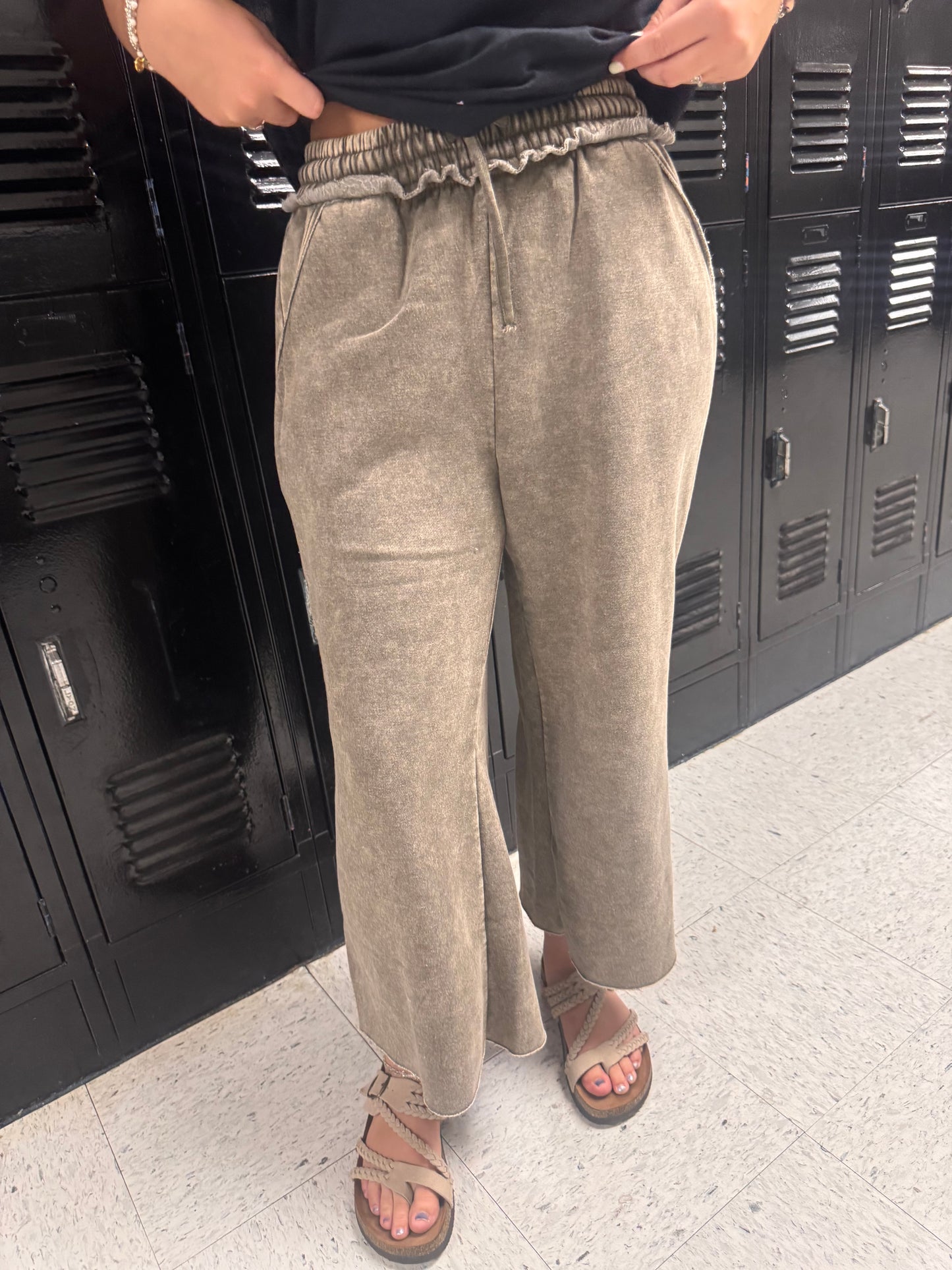 DOORBUSTER Acid Wash Flare Pants - Mocha
