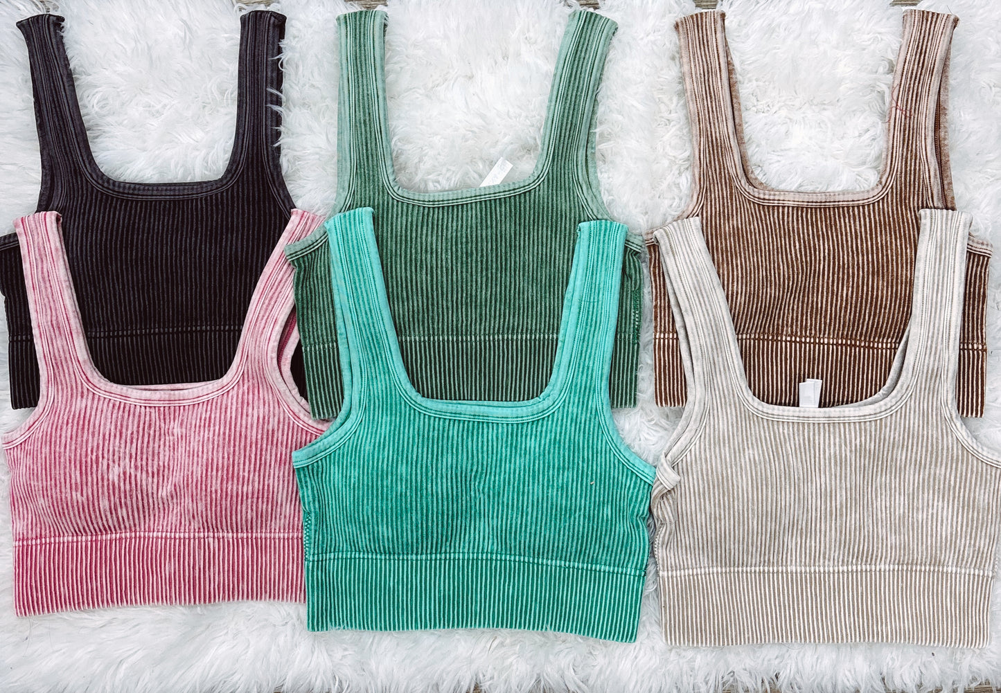 Washed Ribbed Cropped Seamless V-neck Brami - 6 Colors