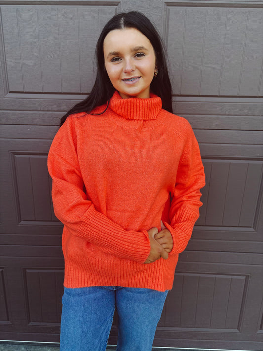 Pumpkin Patch Cozy Turtleneck Sweater - Orange