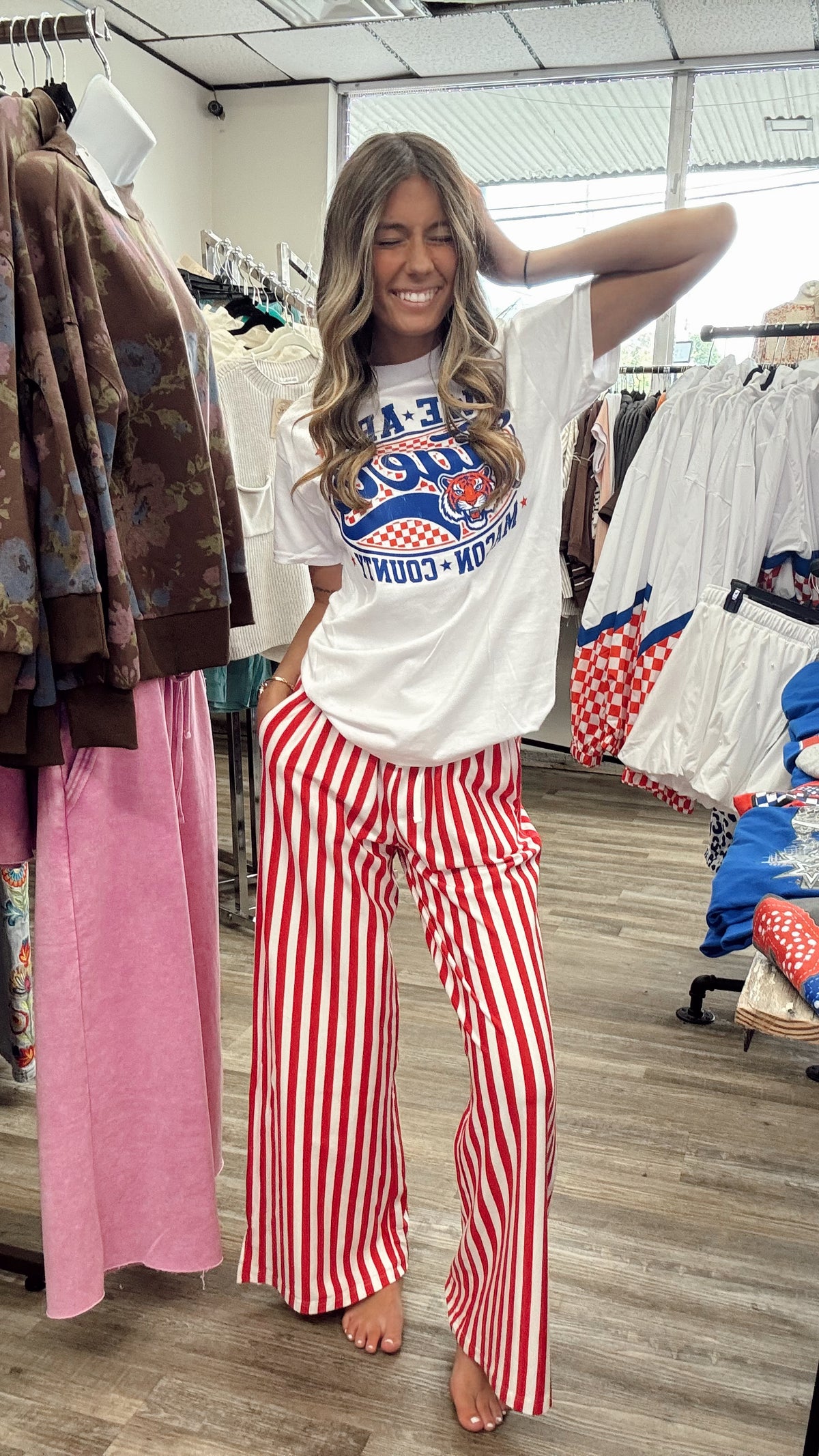 Gameday Striped Pants - Ruby