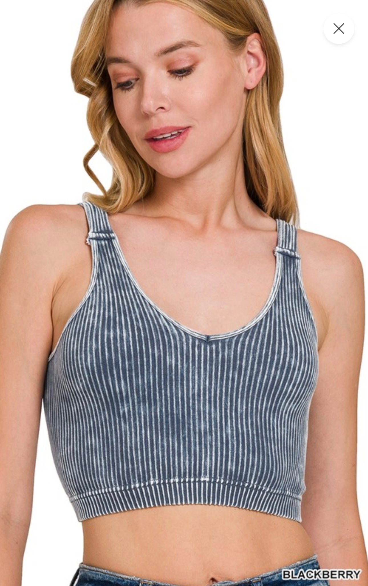 Washed Ribbed Cropped Seamless V-neck Brami - 6 Colors