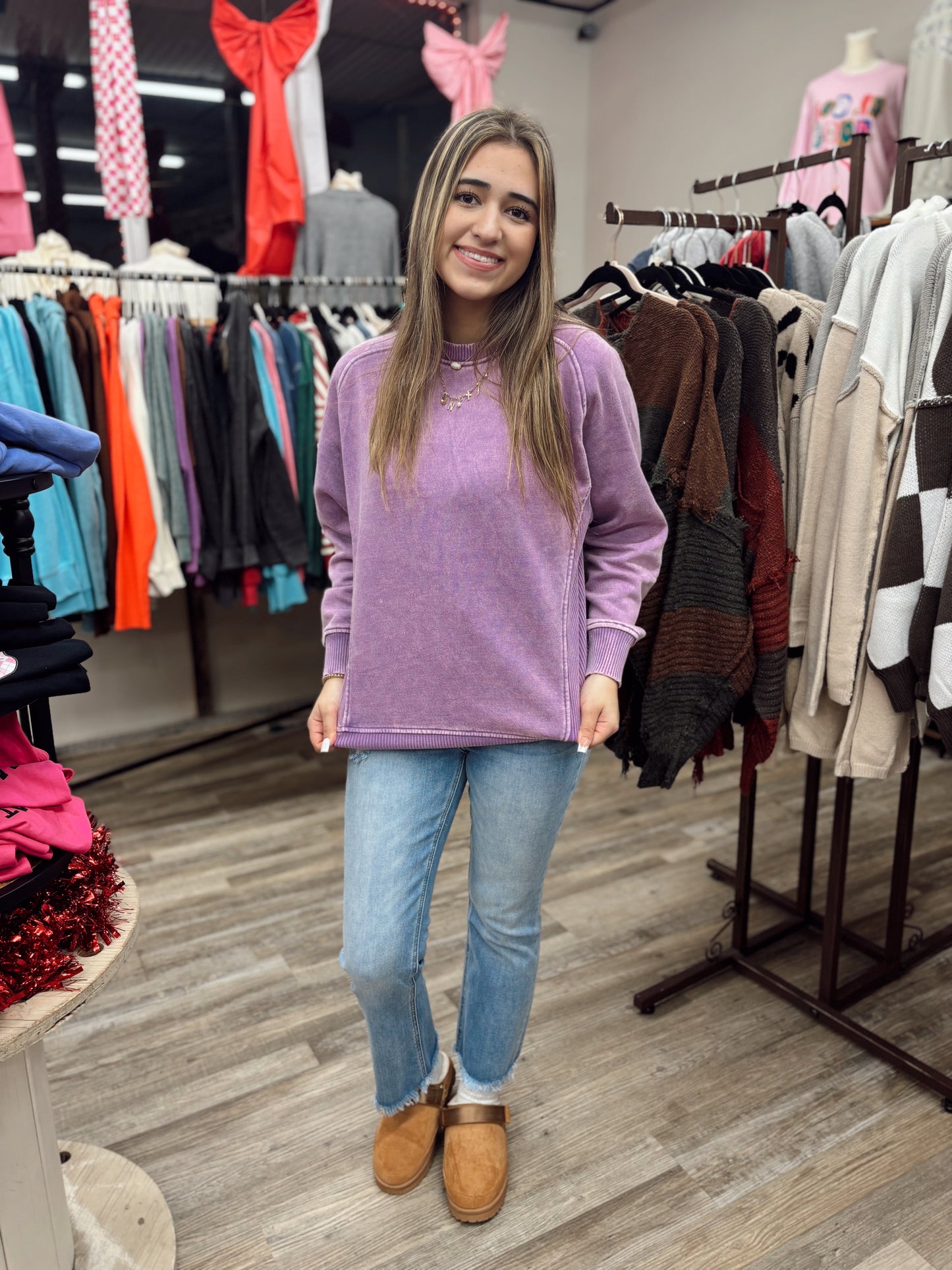 Warm Me Up Acid Wash Crewneck - Violet