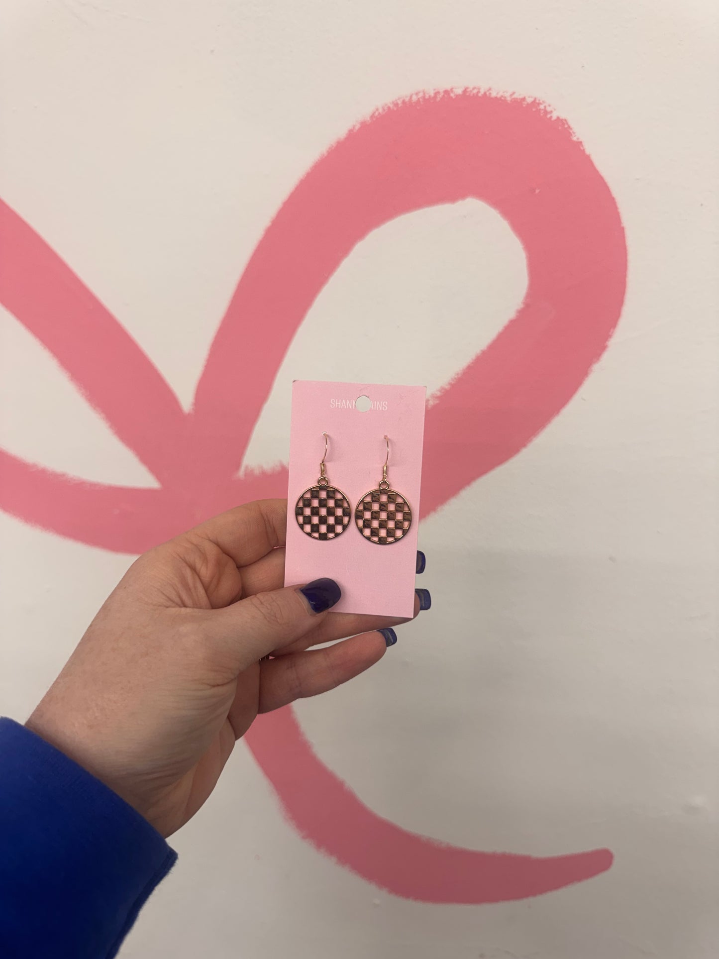 CIrcle Checkered Dangle Gold Earrings (28)