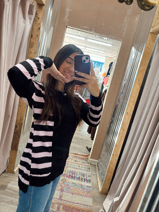 DB - Black/Pink Striped Long Sleeve Top
