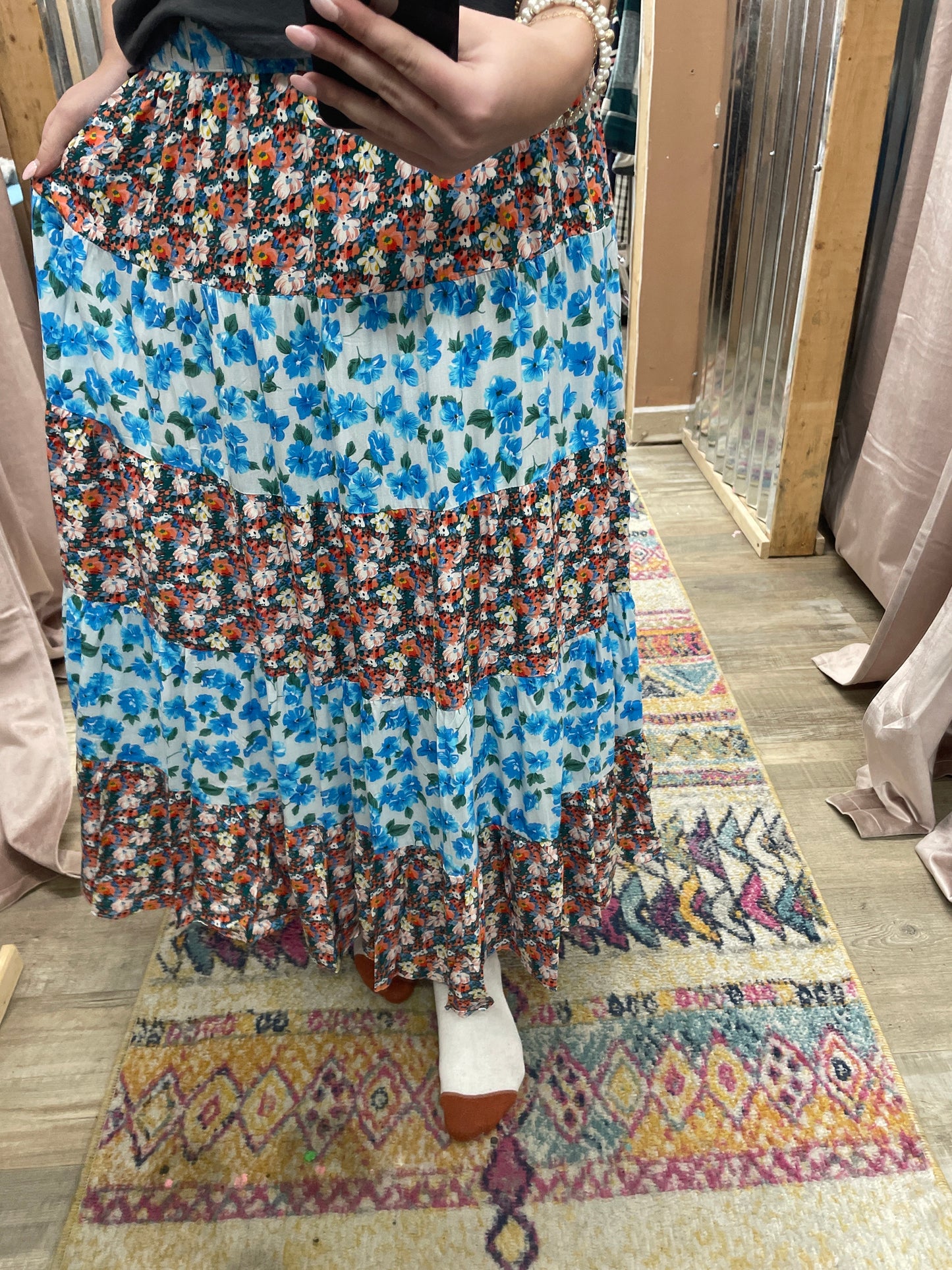 God is Good Floral Midi Skirt