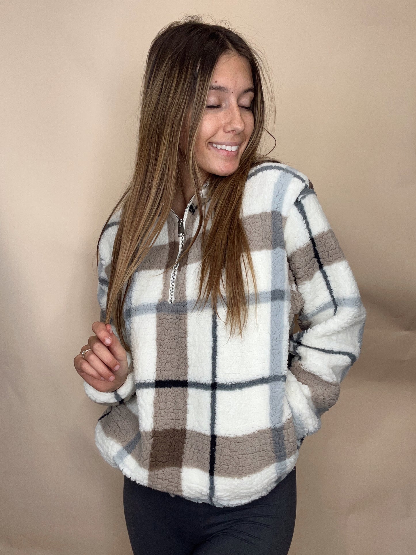 Cozy Vibes Sherpa 1/2 Pullover - Ivory