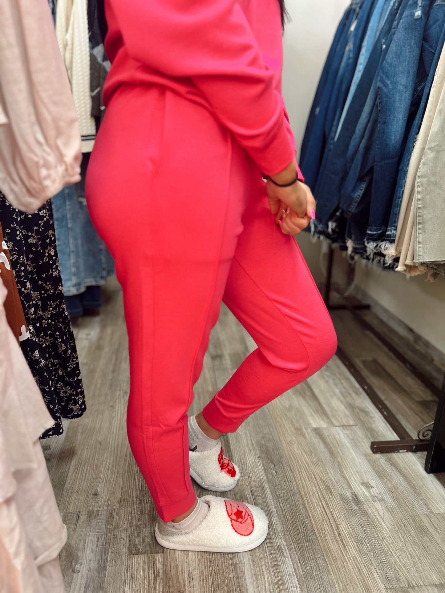 Cozy Up 2 Piece Sweatshirt Set - Hot Pink