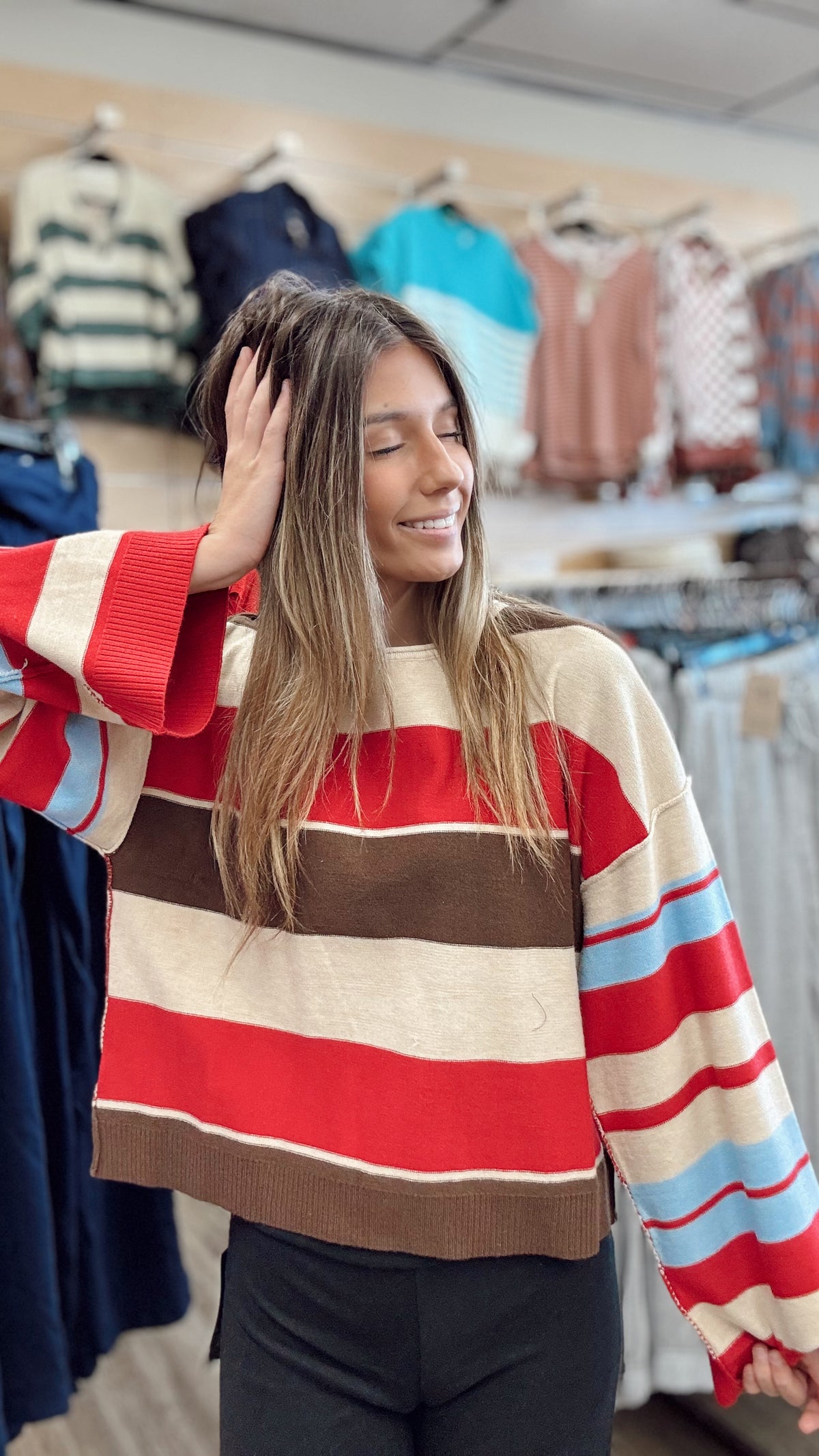 Vintage Vibes Stripe Sweater - Red