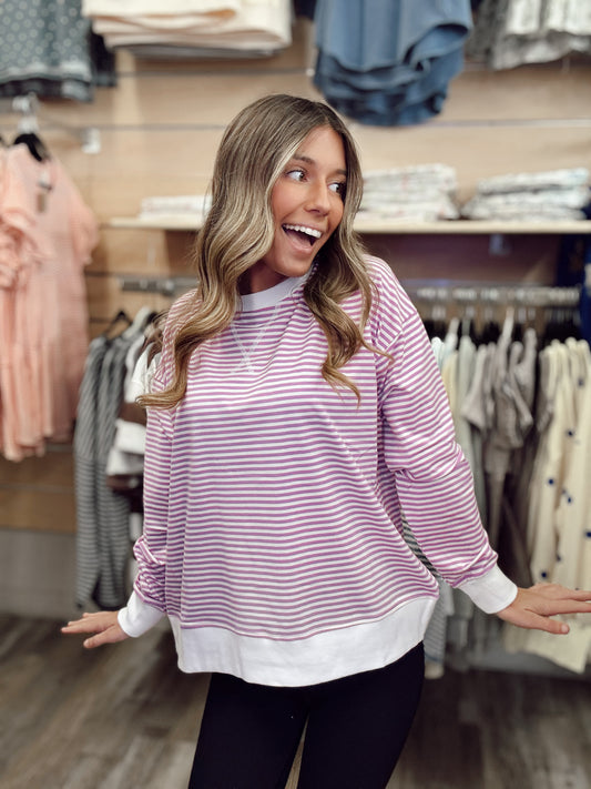 Glad to See You Striped Pullover - Bright Pink