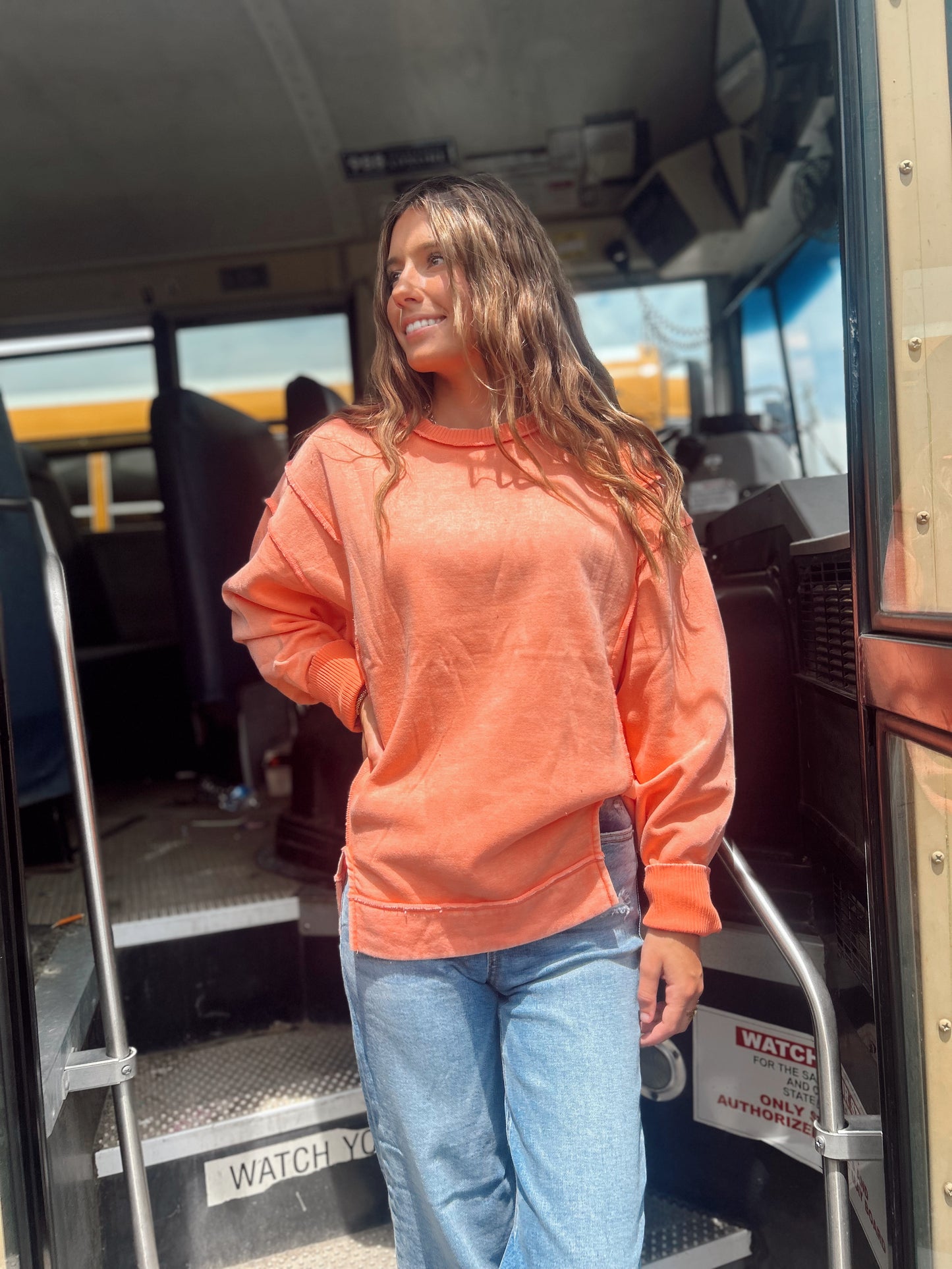 The Best Feeling Acid Wash Sweatshirt - Coral