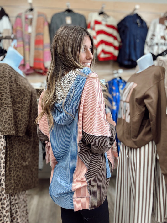 Walk In The Wild Hooded Pullover - Denim Blue/Rose Dawn