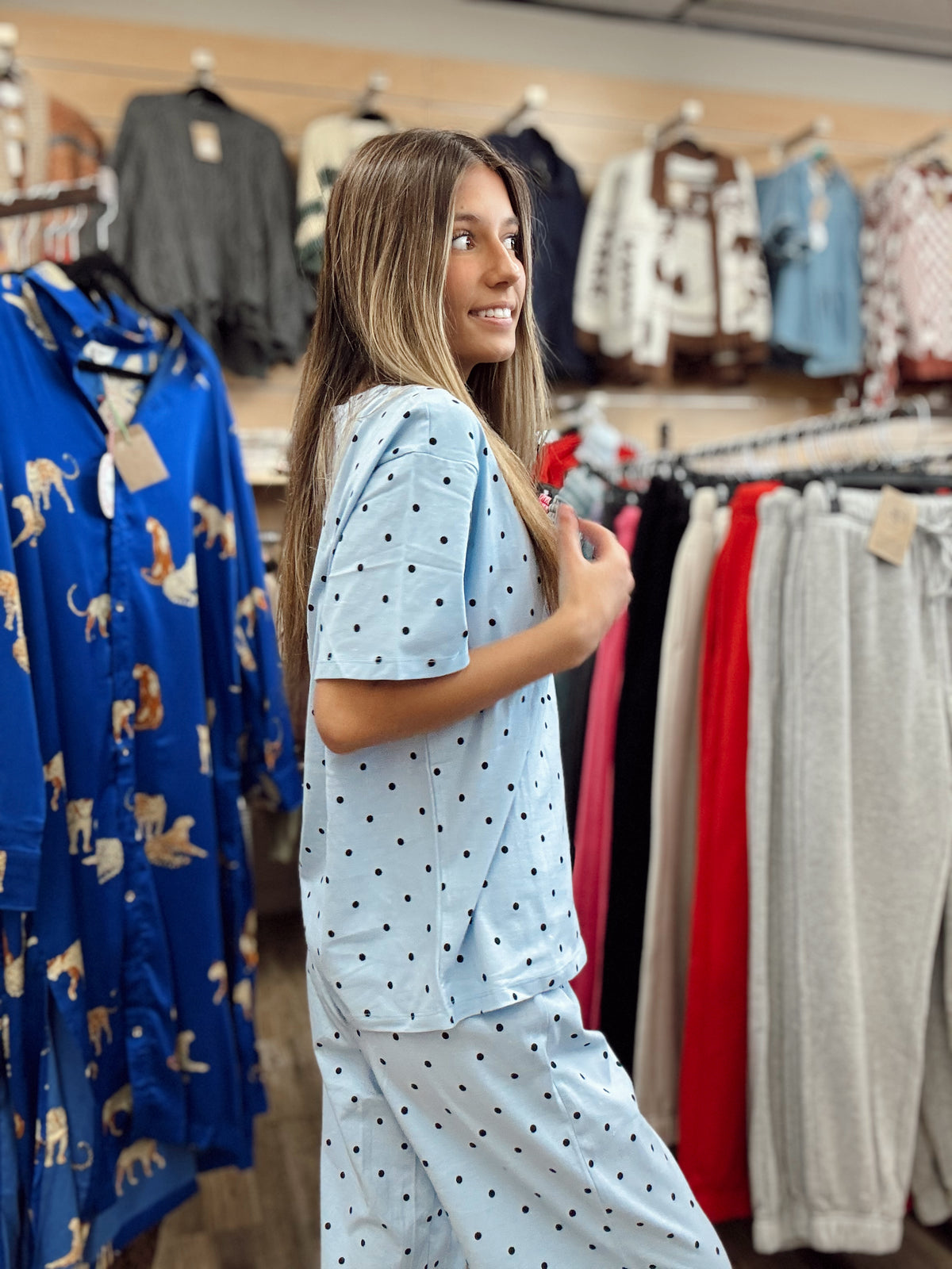 Precious Girl Polka Dot 2 Piece Set - Lt Blue/Black