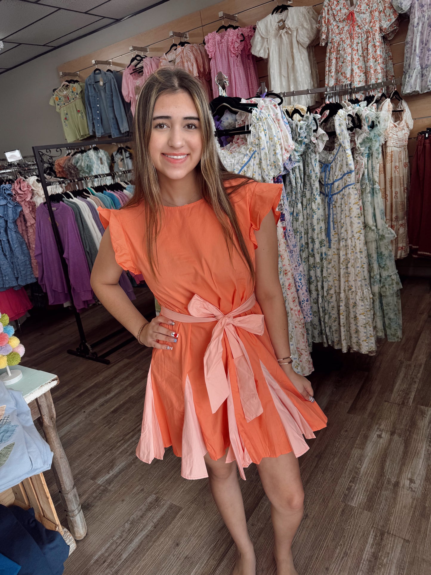 Think Fast Godet Dress - Peach