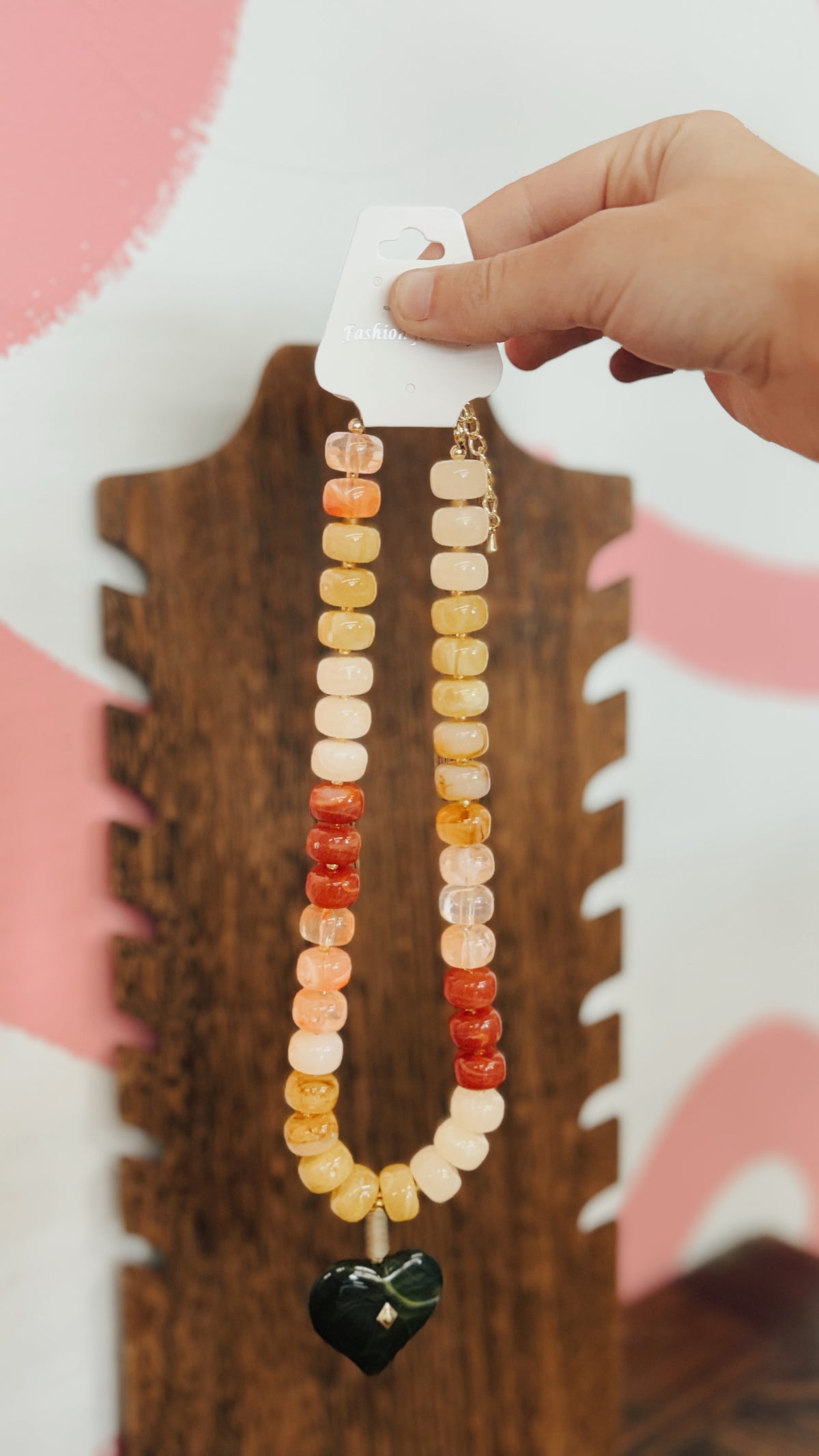 Autumn Ember Beaded Heart Necklace