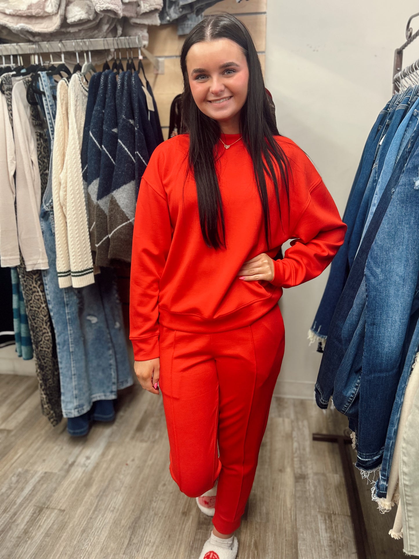 Cozy Up 2 Piece Sweatshirt Set - Ruby