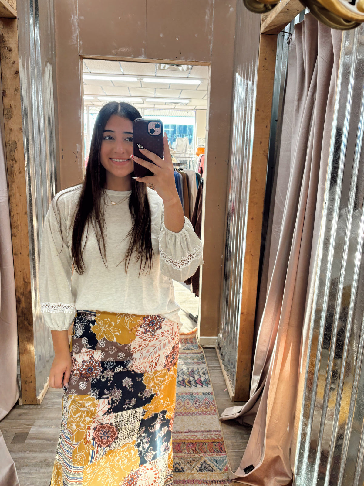 DB - Mustard & Navy Floral Skirt