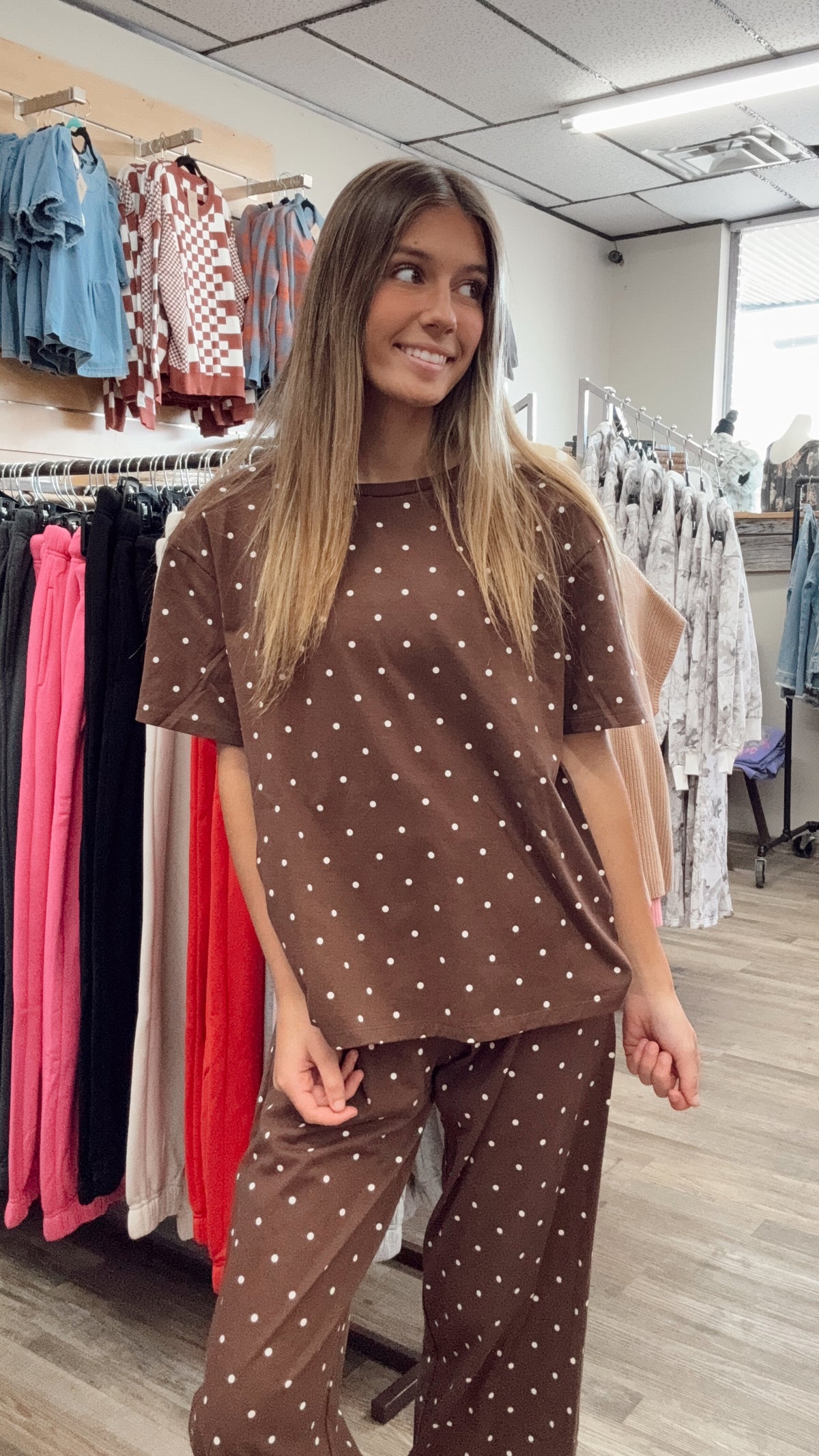 Precious Girl Polka Dot 2 Piece Set - Brown/Ivory