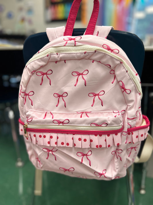 Ruffled Bow Printed Backpack