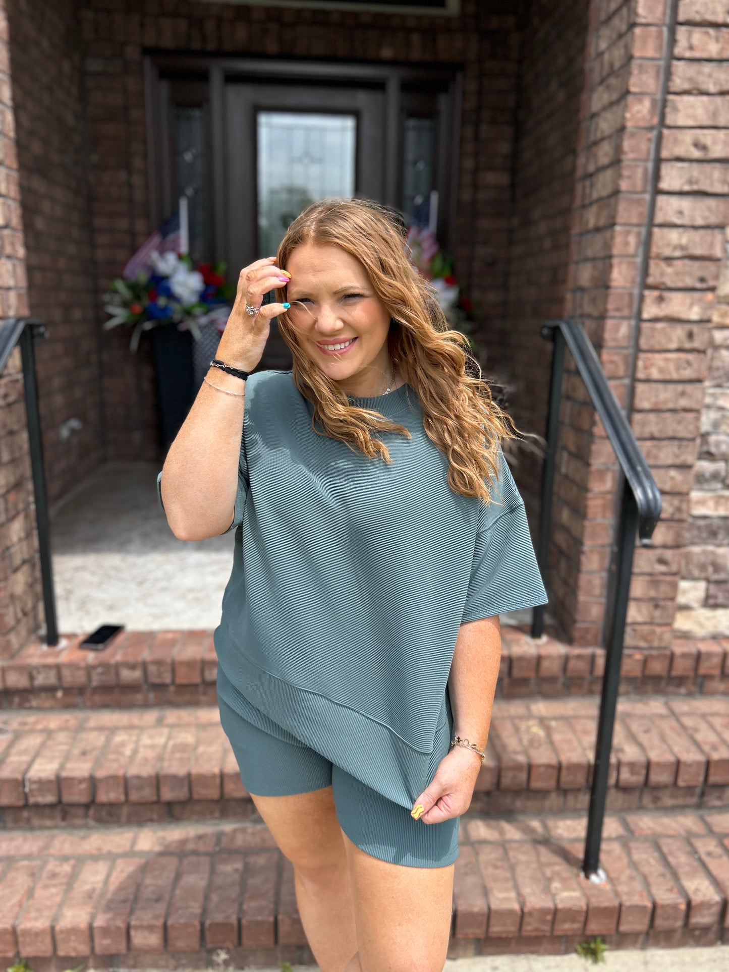 Gone Today 2 Piece Ribbed Set - Ash Jade