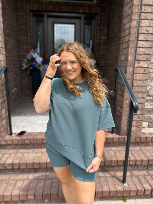 Gone Today 2 Piece Ribbed Set - Ash Jade
