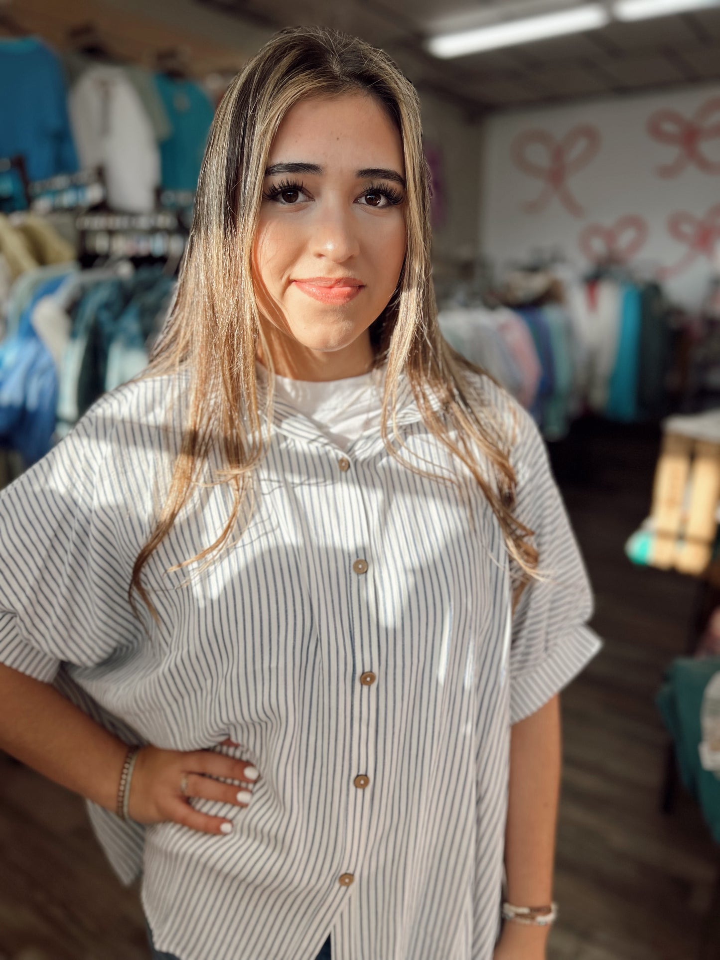 Wanderlust Striped Button Down Top - Black