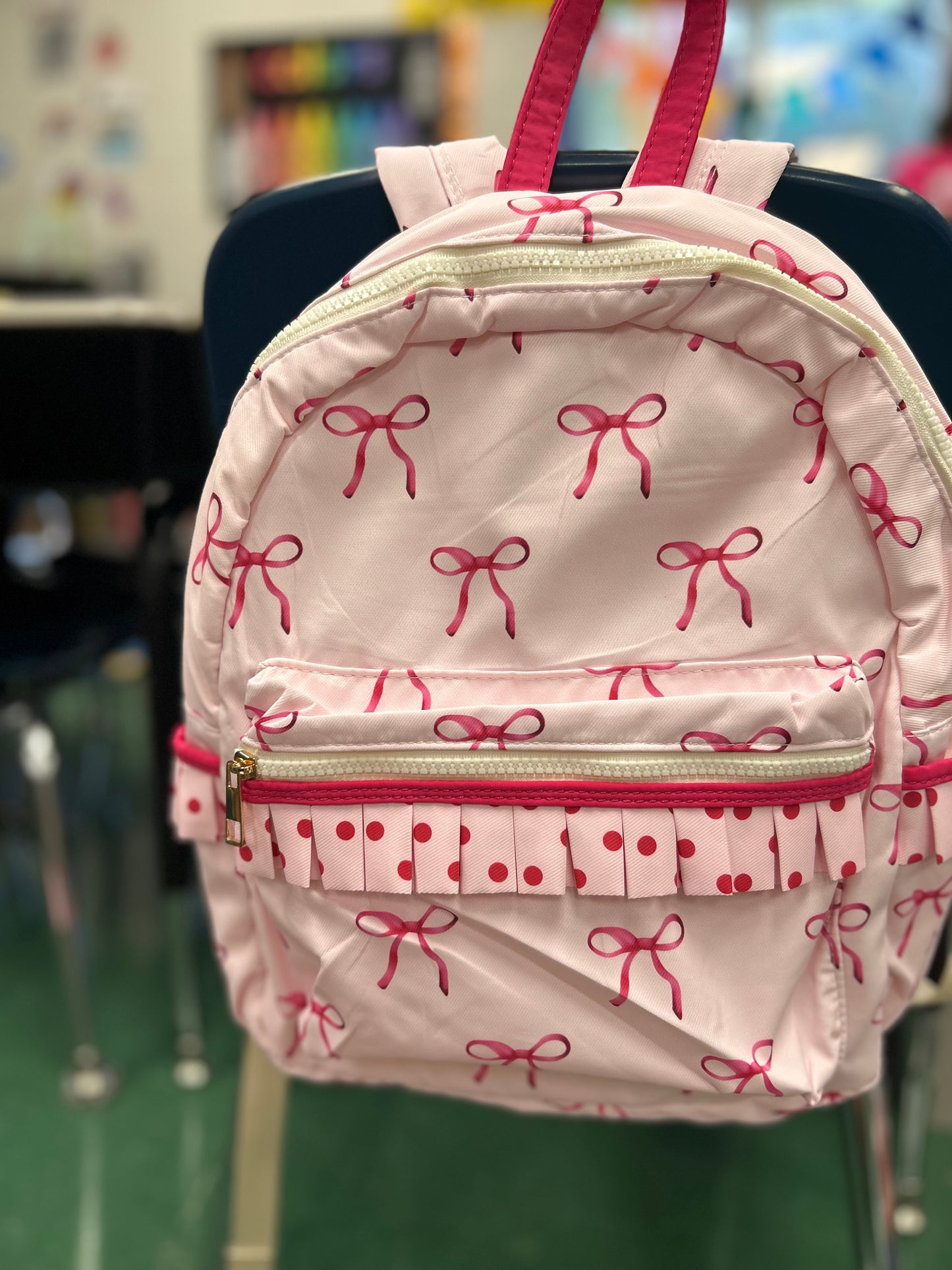 Ruffled Bow Printed Backpack