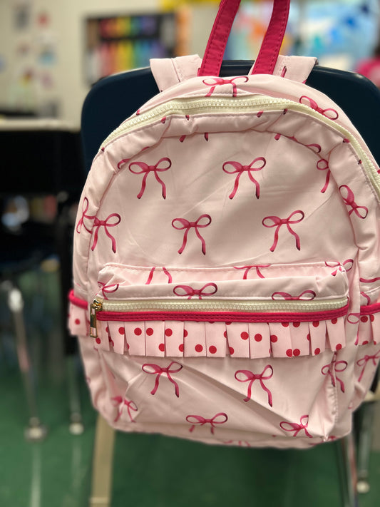 Ruffled Bow Printed Backpack