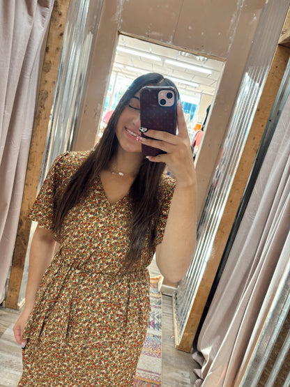 DB - Floral Mustard Midi Dress