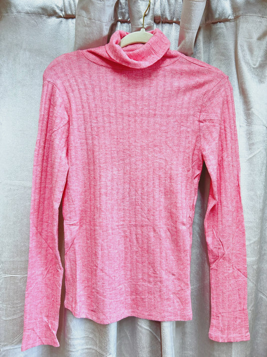 Ribbed Turtle Neck Top - Mauve