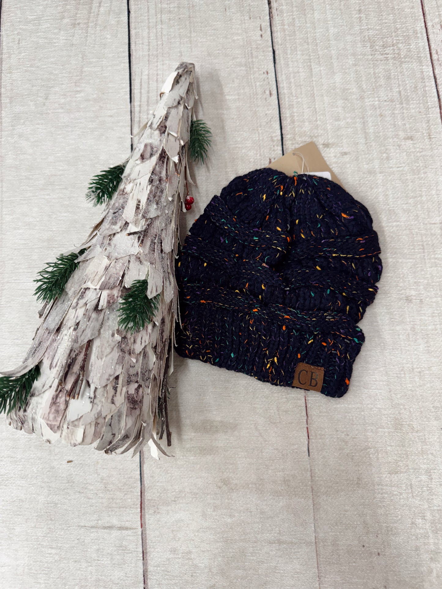 Ponytail Confetti Beanie - Navy