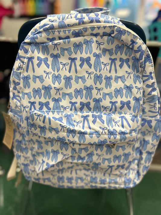 Bow Print Canvas Backpack - Blue