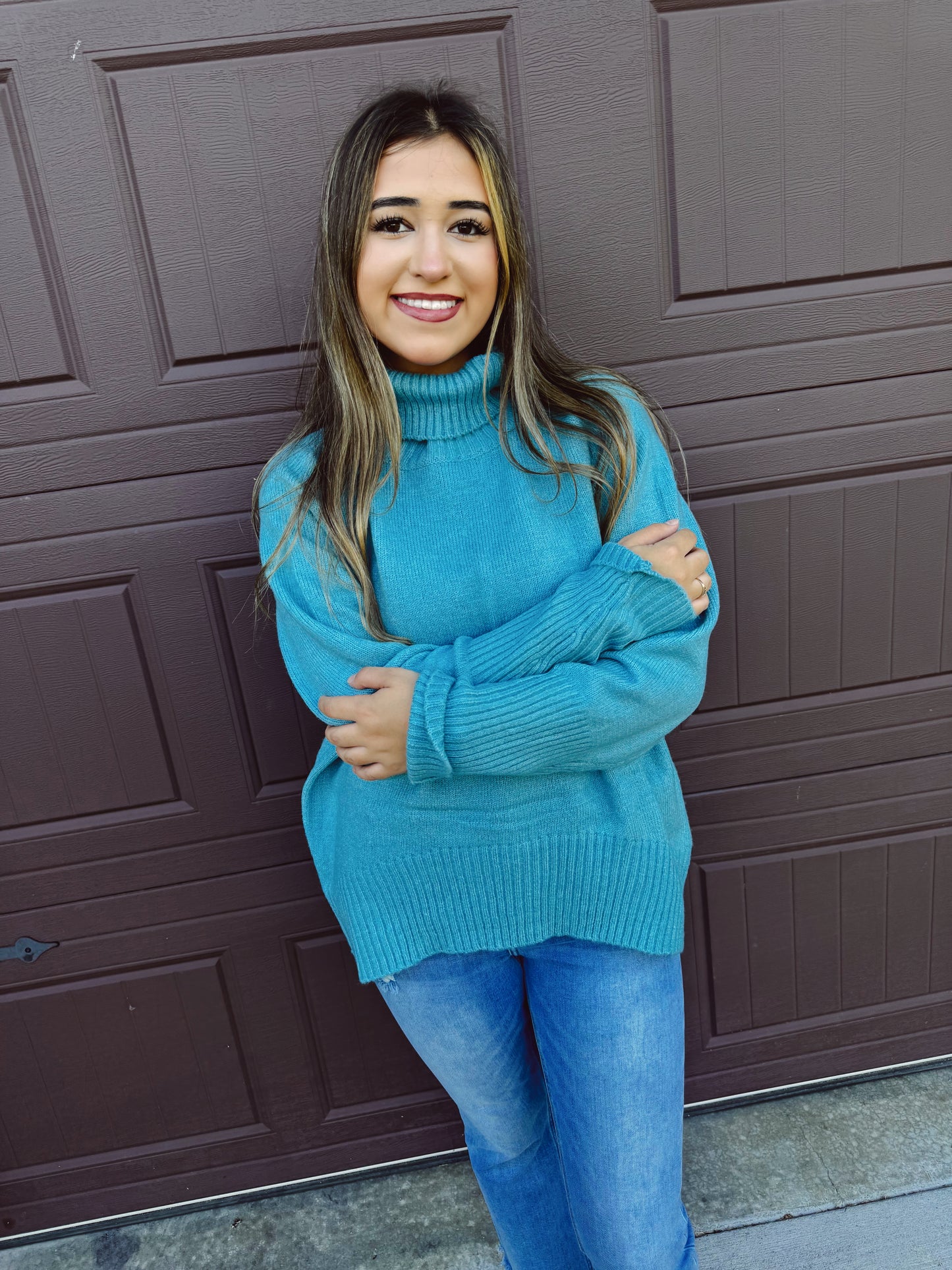 Pumpkin Patch Cozy Turtleneck Sweater - Sky