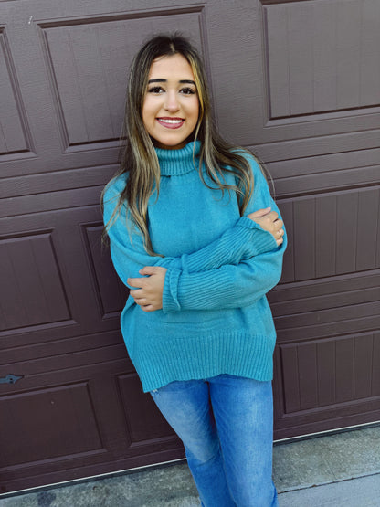 Pumpkin Patch Cozy Turtleneck Sweater - Sky
