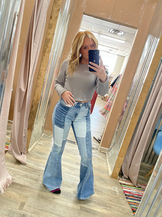 Vera High Rise Patchwork Flare Jeans
