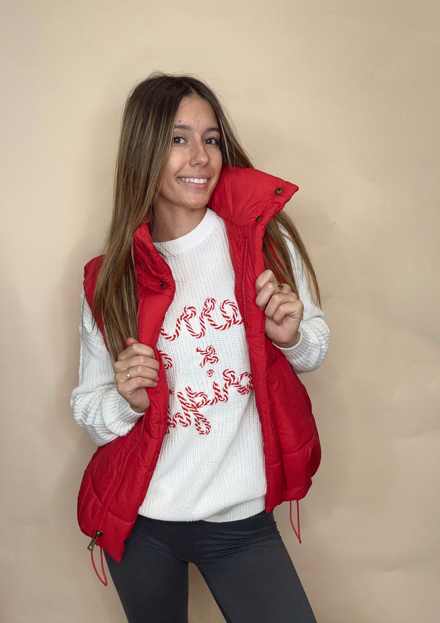 All Smiles Here Puffer Vest - Red