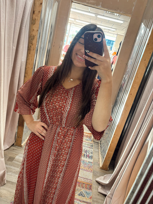 DB - Floral Rust Maxi Dress
