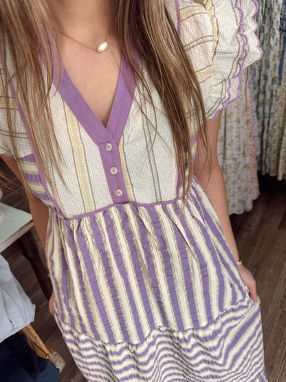 Waiting On Love Striped Dress - Purple