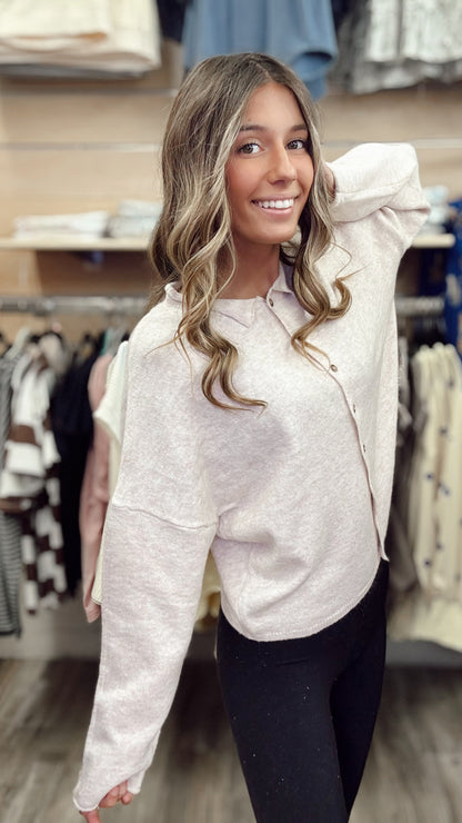 2 Blessed 2 Be Stressed Sweater Cardigan - H Beige