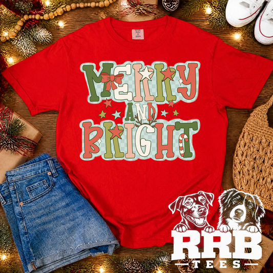 Merry & Bright Checkered Graphic Tee
