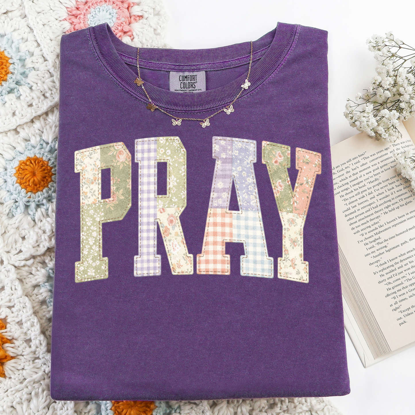 Pray Quilted Look Graphic Tee