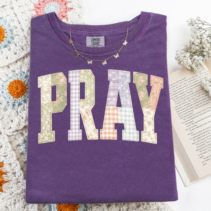 Pray Quilted Look Graphic Tee